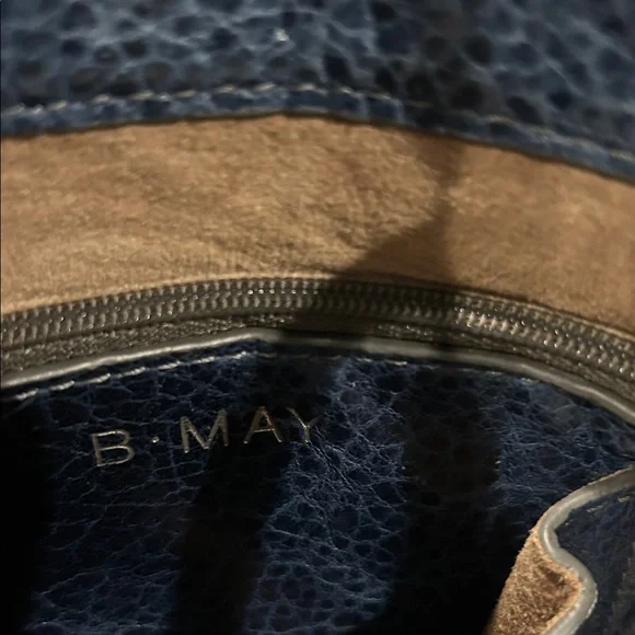 B May Luxury Designer Blue Leather Tote Bag with Suede lining EUC Comp $550 - Picture 2 of 6